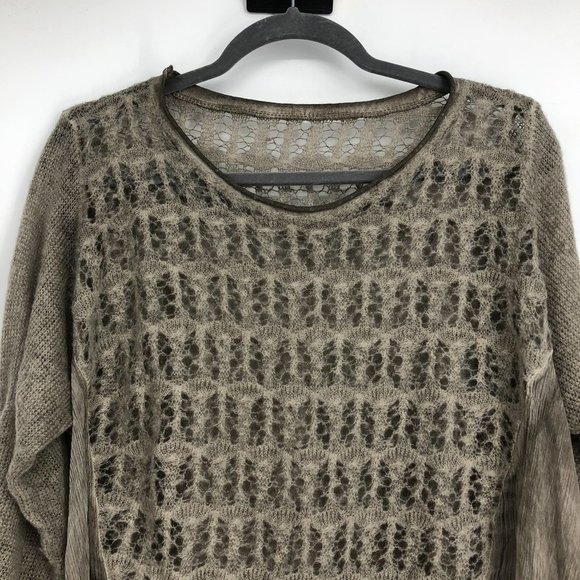 NWOT made in italy Taupe Sheer Eyelet Knit 1/2 Sleeve Oversized drape sweater - Picture 3 of 15